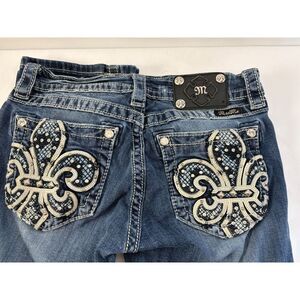 MISS ME Blue Jeans Womens Size 27 Low Rise Signature rise Boot Sequins Y2K